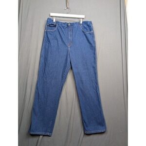 Blue High Rise Straight Leg Cotton Jeans Elastic Waist Size 16